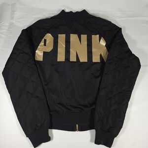 Victoria's Secret PINK Black Bomber Jacket with Gold Logo